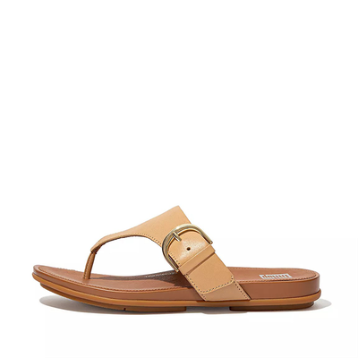 Gracie Buckle Leather Toe-Post Sandals Blush