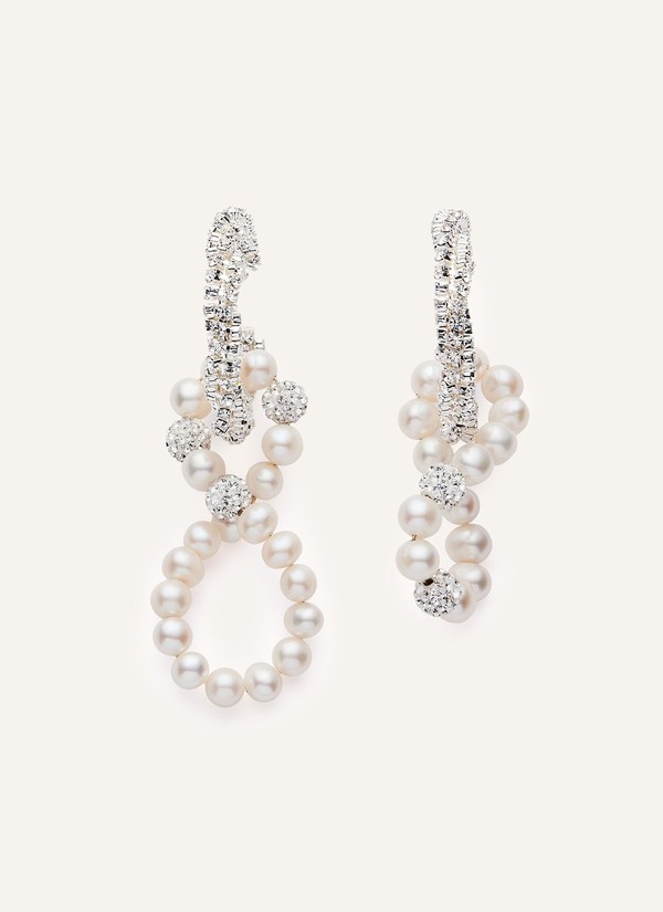 Crystal And Pearl Dangling Hoop Earrings
