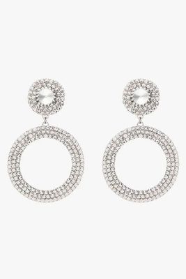 Silver Tone Crystal Drop Hoop Earrings from Alessandra Rich