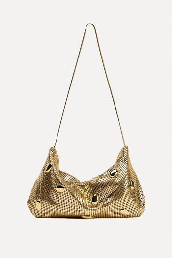 Metallic Mesh Mini Bucket Bag With Rhinestones from Zara