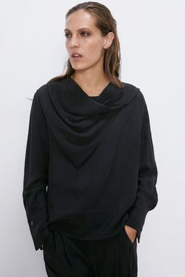 Creased Effect Scarf Neck Blouse