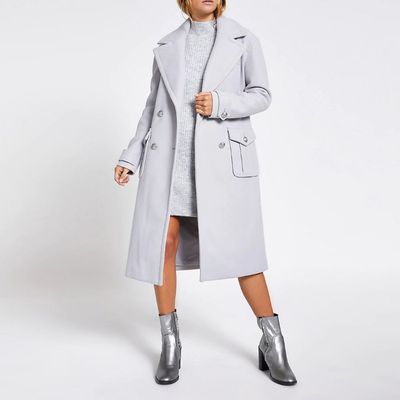 Grey Double Breasted Longline Utility Coat, £85