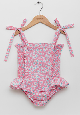 Pink Daisy Ruched Swimsuit  from Trotters Swim