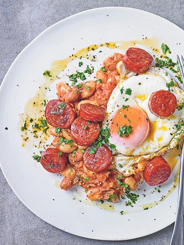 Smoky Baked Beans With Egg & Chorizo
