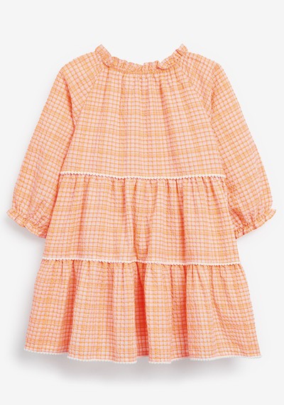 Fluro Orange Gingham Tiered Kaftan Dress (3-16yrs) from Next