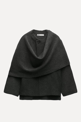 Short Knit Coat With Asymmetric Scarf from Zara