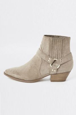 Beige Western Buckle Boots from River Island
