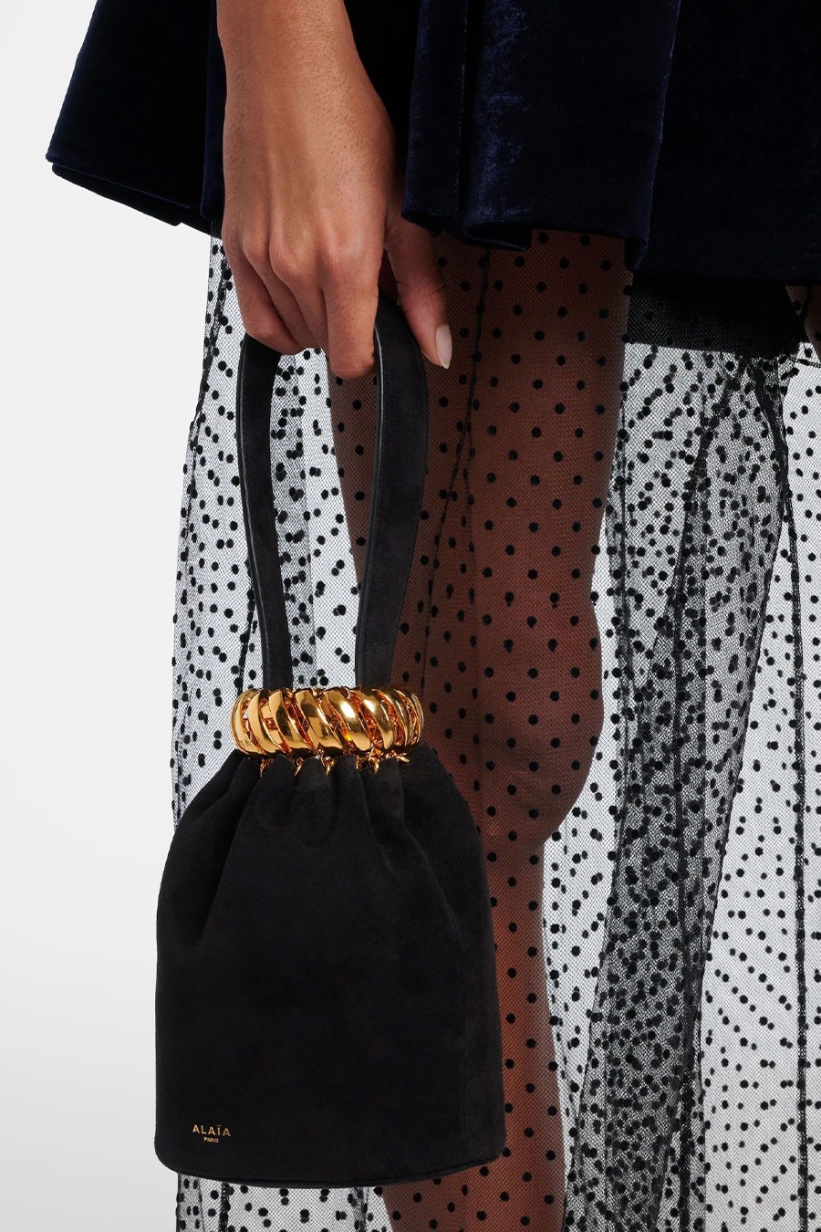 Motion Mini Embellished Suede Top-Handle Bag from Alaïa 