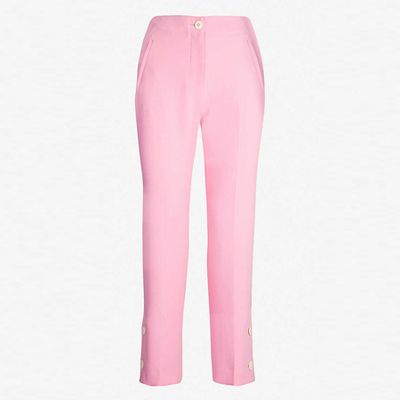 Buttoned-Hem High-Rise Woven Trousers from Me&Em