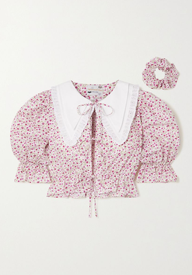 Gingham red cotton top with ruffled embroideries – MaisonCléo