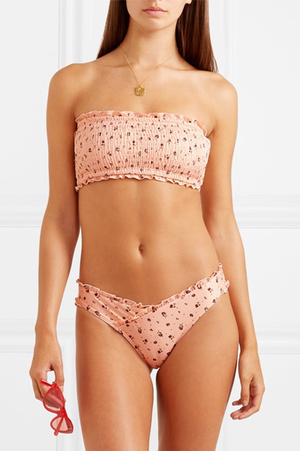 Smocked Floral-Print Bandeau Bikini Top from Peony