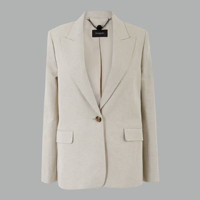 Cotton Rich Single Breasted Blazer With Linen