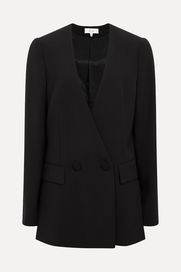 Margeaux Collarless Double Breasted Suit Blazer from Reiss