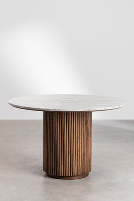 Round Dining Table in Marble and Mango Wood from Sklum