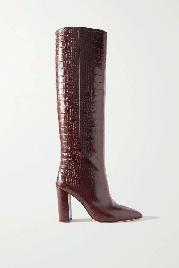 Croc-Effect Leather Knee Boots from Paris Texas