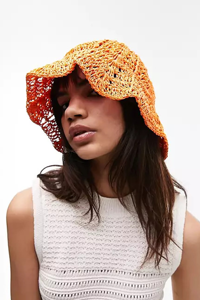 Crochet Bucket Hat In Orange from Topshop