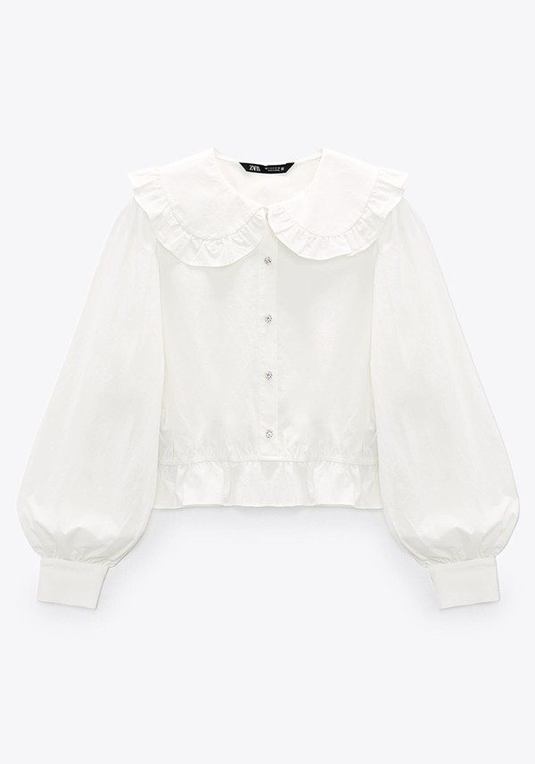 Cotton Blouse with Rhinestone Buttons from Zara