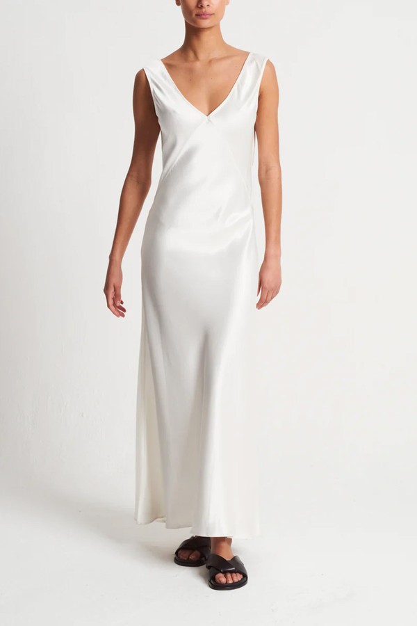 Bordeaux Heavy Silk Satin Long Dress from Asceno