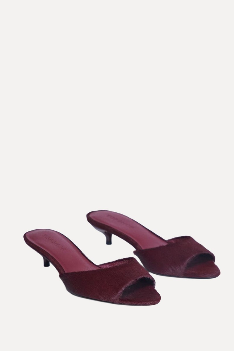 Alba Real Leather Peep Toe Kitten Heel Mules