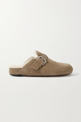 Mirvin Buckled Shearling-Lined Suede Slippers from Isabel Marant
