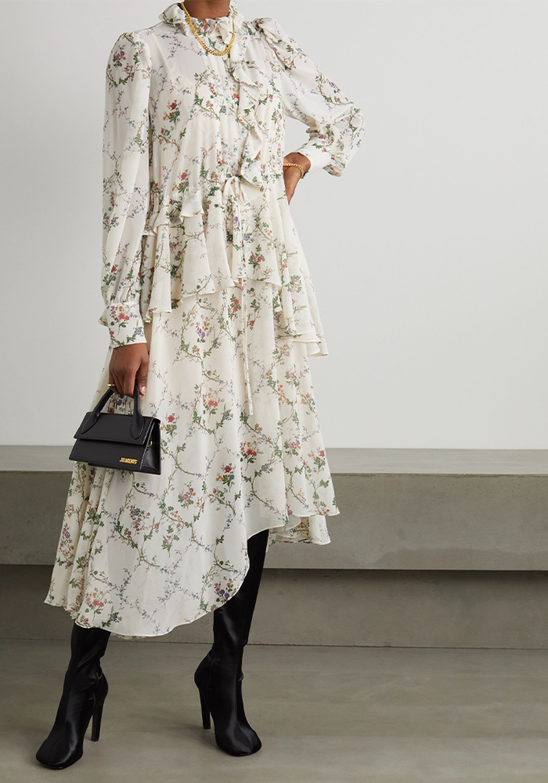Deborah Ruffled Floral-Print Georgette Midi Dress from Preen By Thornton Bregazzi