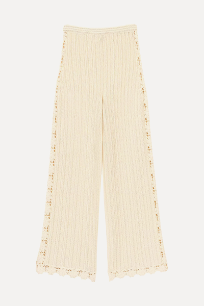 Elasticated-Waistband Wide-Leg High-Rise Crochet Trousers from Maje