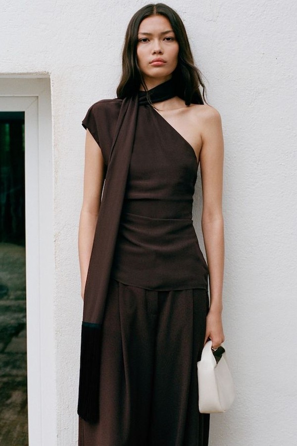 Asymmetrical Scarf Blouse With Fringe Detail from MANGO