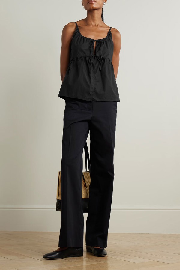 Tie-Detailed Organic Cotton-Poplin Top from Deiji Studios