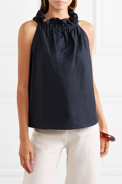 Latitude Ruffled Textured Cotton-Canvas Top from Atlantique Ascoli