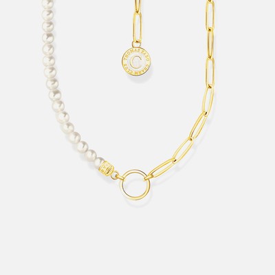 Charm Necklace With White Pearls & Charmista Disc Gold Plated