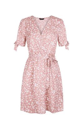 Pink Ditsy Floral Wrap Dress from New Look