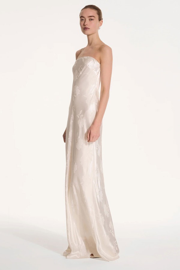 Sicily Floral-Print Satin Maxi Dress from Omnes