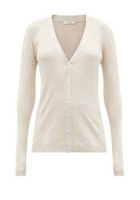 V-Neck Ribbed Silk Cardigan from CO