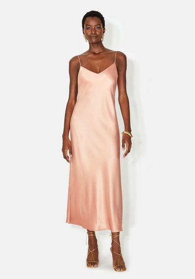 Cropped V Neck Slip Dress Blush