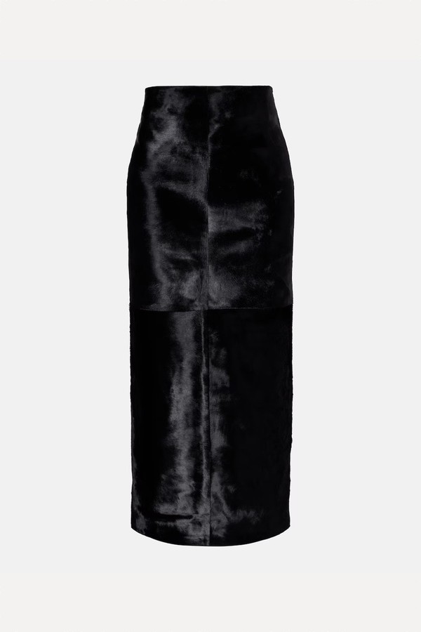 Elisse Paneled Cow Hair Midi Skirt from NOUR HAMMOUR