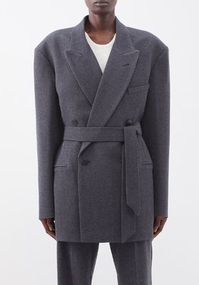 Exaggerated Shoulder Wool-Blend Tux Blazer from Raey