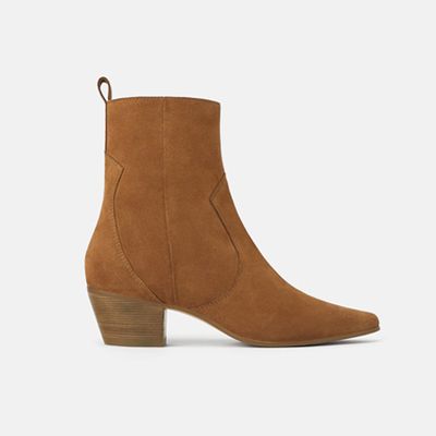 Leather Cowboy Heel Ankle Boots from Zara