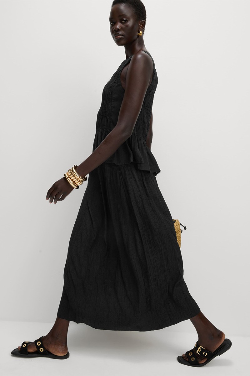 Crinkle Textured Midaxi Circle Skirt