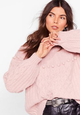 On the Ball Pom Pom Cable Knit Sweater