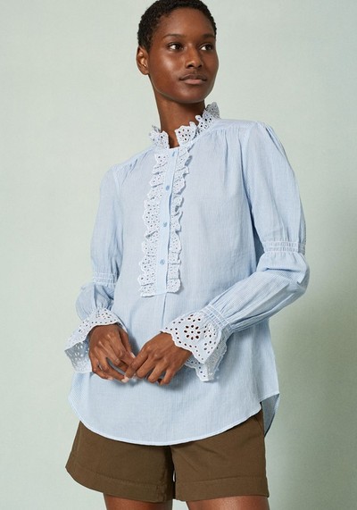 Fine Stripe Cotton Broderie Blouse, £125 | ME+EM