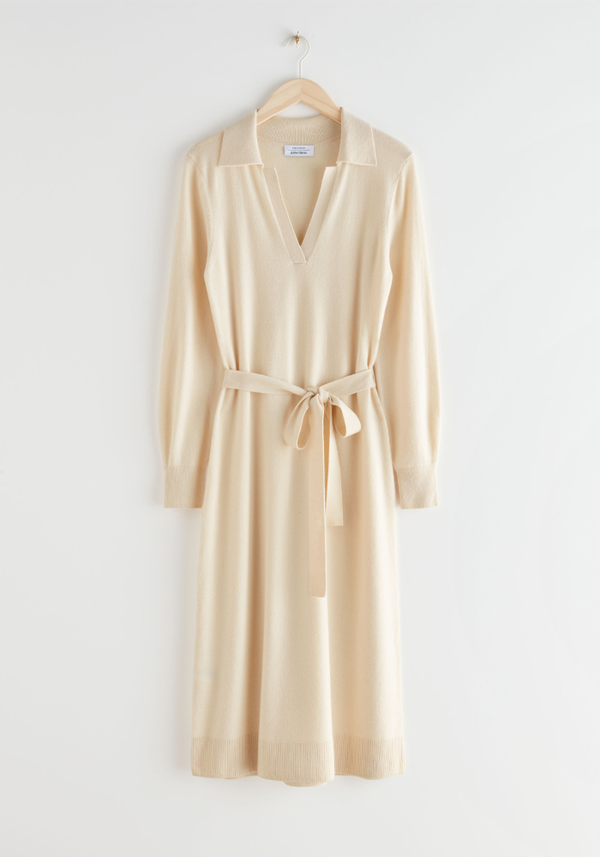 Belted Wool Knit Polo Midi Dress from & Other Stories