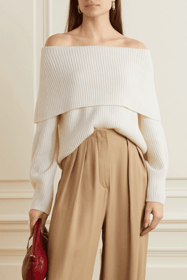 Mikaela Off-The-Shoulder Ribbed Cashmere Sweater from Lisa Yang