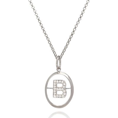 18ct White Gold Diamond Initial B Necklace