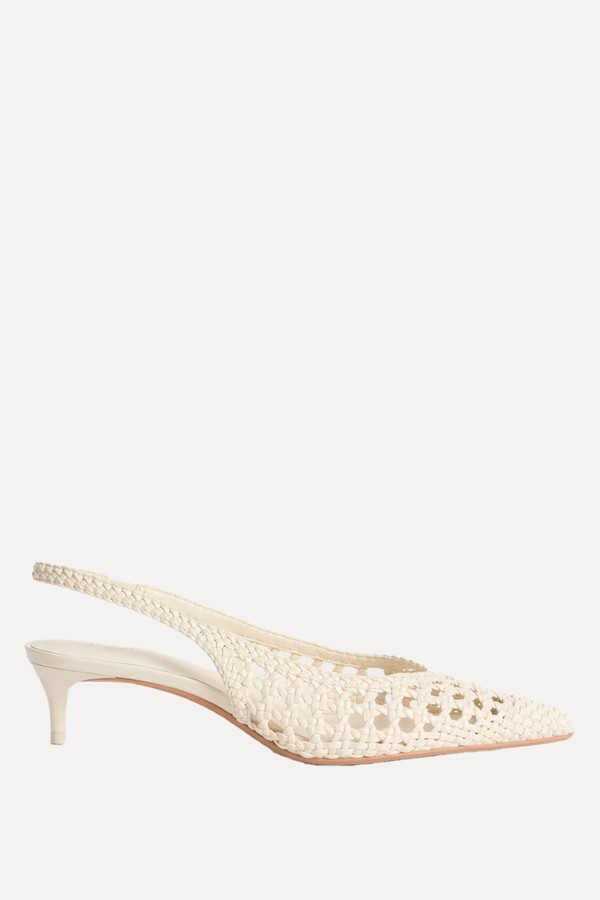 Woven Kitten Heel Slingback Shoes