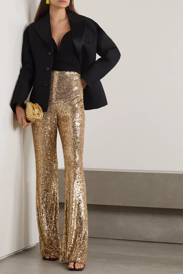 Sequined Stretch-Tulle Flared Pants from Akris