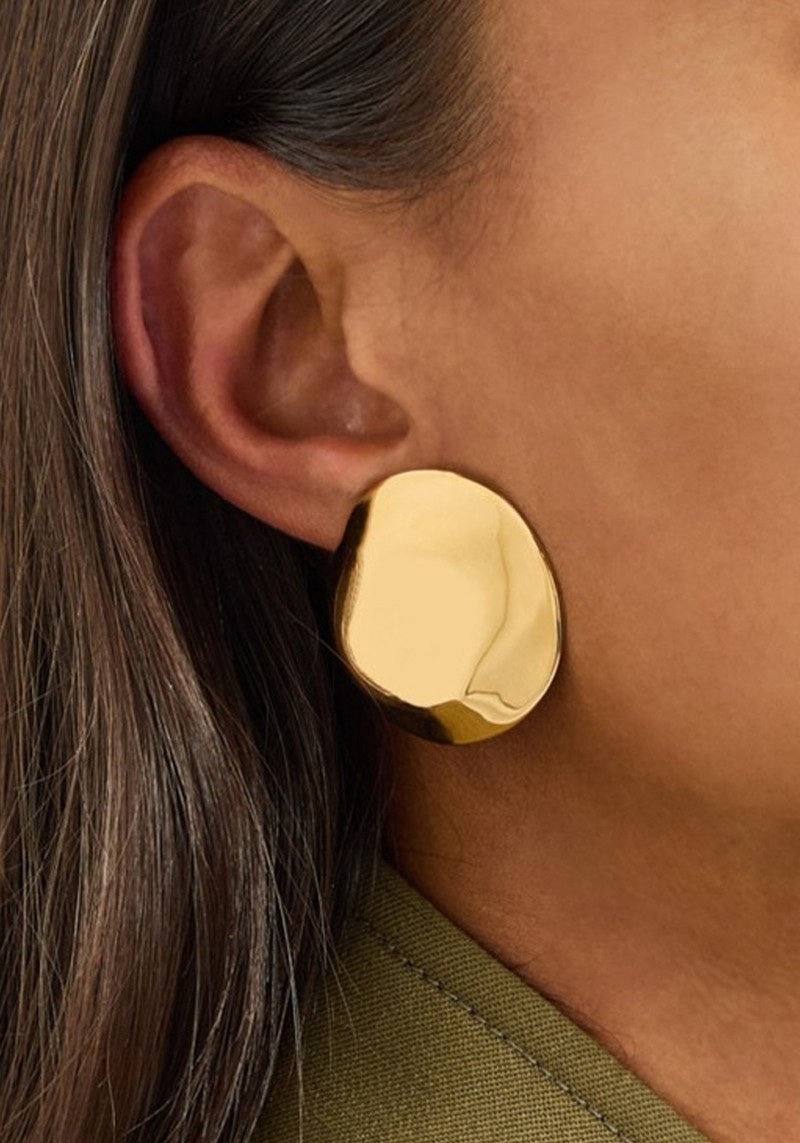 Dented Medallion 14kt Gold Vermeil Drop Earrings 