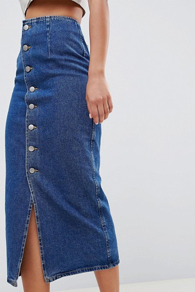 Denim Midi Skirt With Buttons from Asos