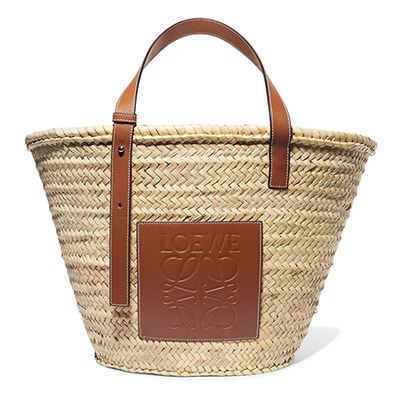Large Leather Trimmed Woven Raffia Tote from Loewe