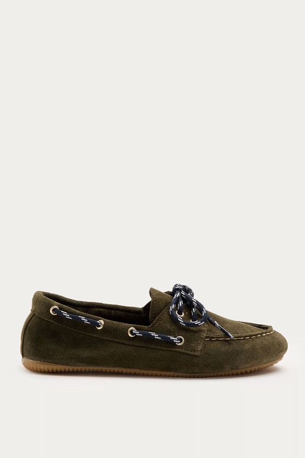 Suede Contrast Slip On Flat Boat Shoes