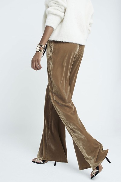 Gold Velvet Wide Leg Trousers from River Island